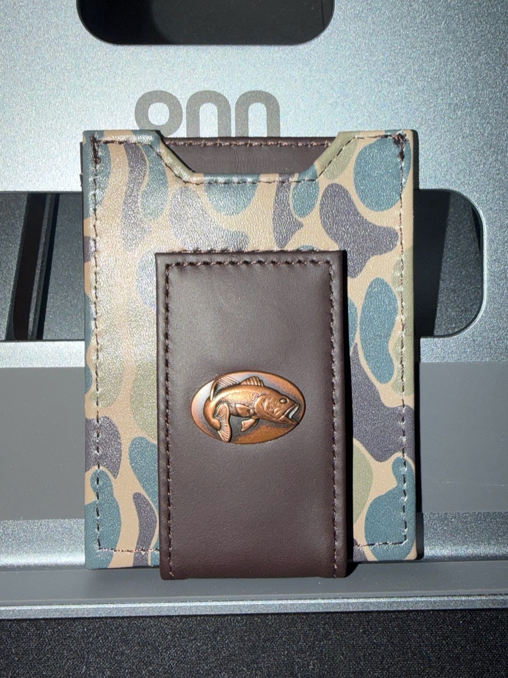 Camouflage Leather Wallet/Card Holder with Brown Money Clip